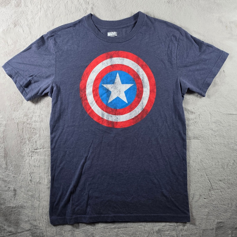 Marvel Captain America T-Shirt Mens Medium Blue Shield Graphic Distressed Tee